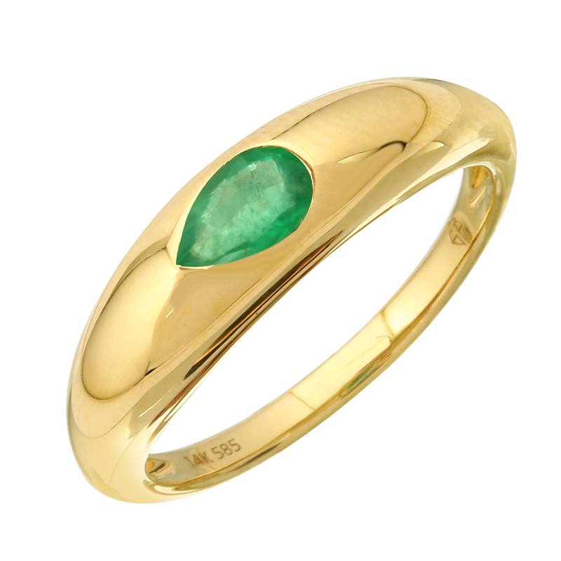 14K Yellow Gold Emerald Pear Shape Gypsy Ring