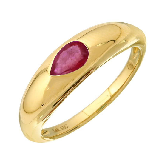 14K Yellow Gold Ruby Pear Shape Gypsy Ring