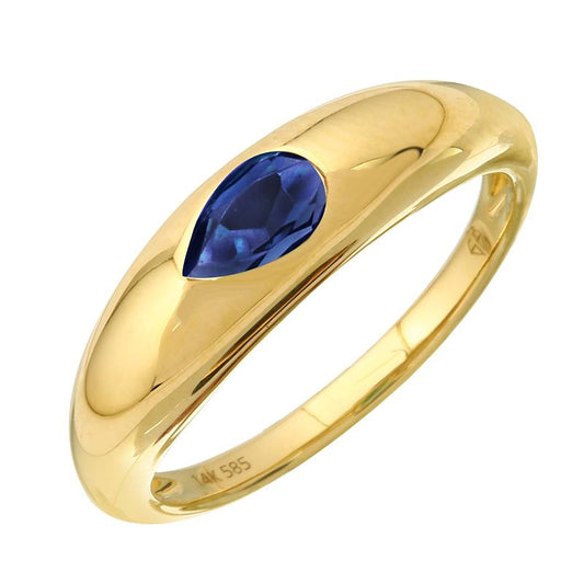 14K Yellow Gold Blue Sapphire Pear Shape Gypsy Ring