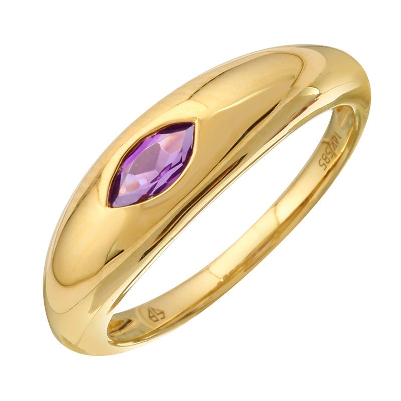 14K Yellow Gold Amethyst Gypsy Ring