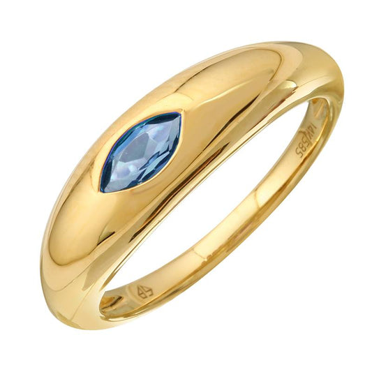 14K Yellow Gold Blue Topaz Marquise Gypsy Ring