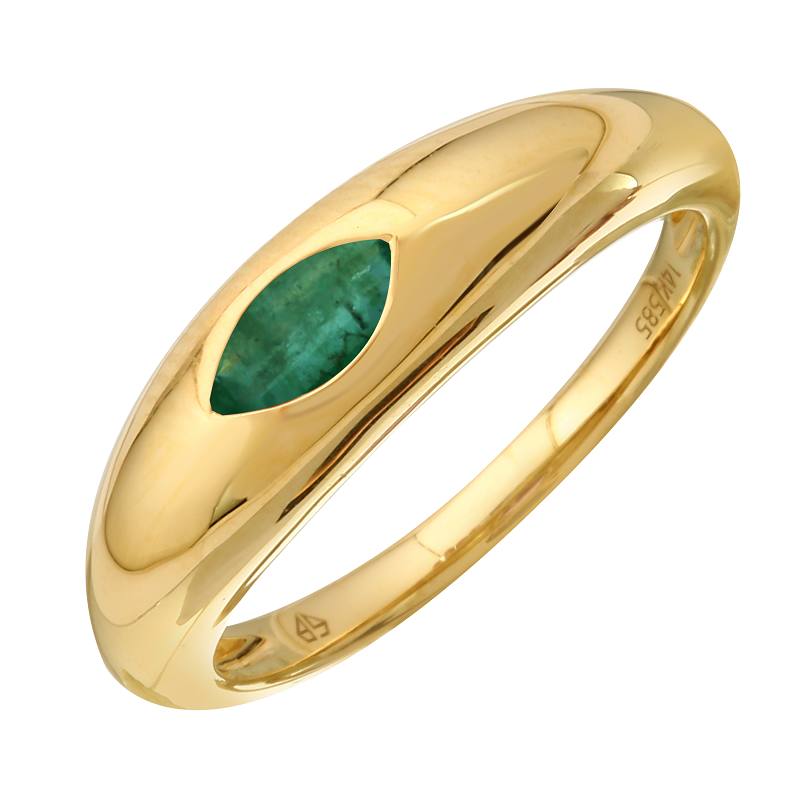 14K Yellow Gold Emerald Marquise Gypsy Ring