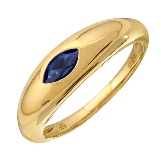 14K Yellow Gold Blue Sapphire Marquise Gypsy Ring