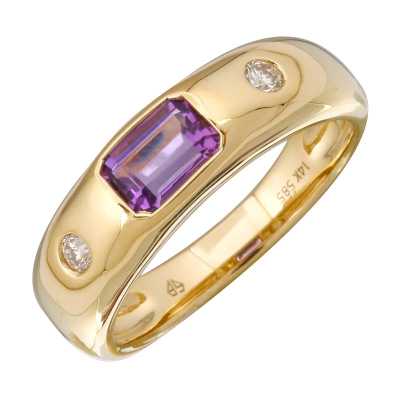 14K Yellow Gold Emerald Shape Amethyst Gypsy Ring