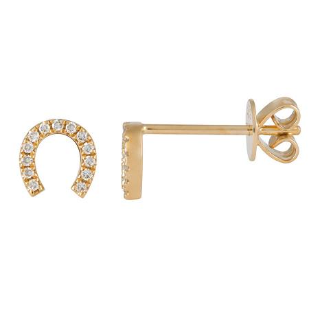 14k Yellow Gold Diamond Horse shoe Earrings