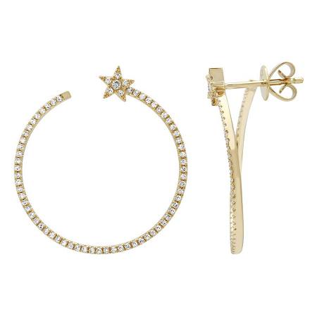 14k Yellow Gold Diamond Star Circle Earrings