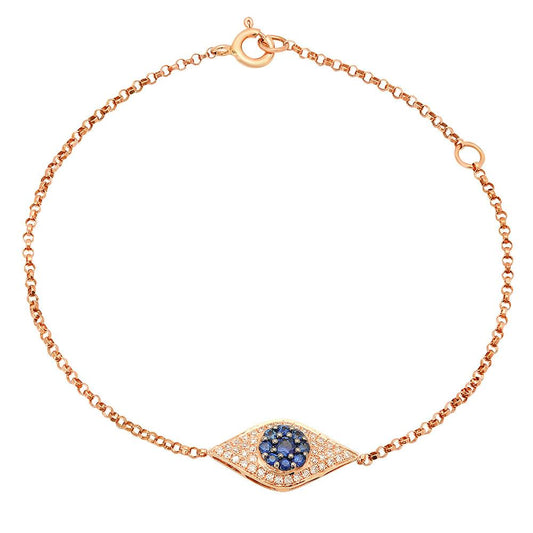 14K Yellow Gold Diamond Evil Eye Bracelet