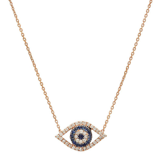 14K Yellow Gold Diamond Evil Eye Necklace