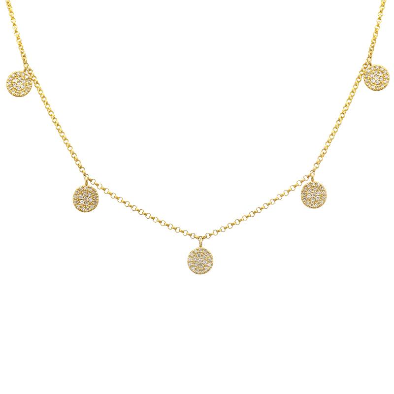 14K Yellow Gold Diamond Disc Necklace