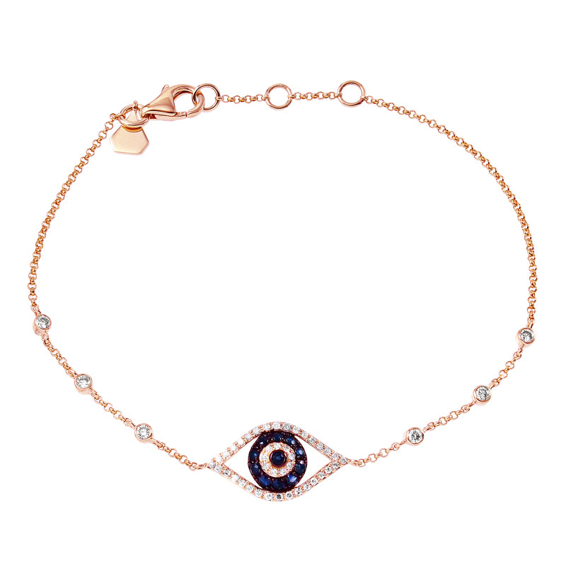 14K Yellow Gold Diamond Sapphire Evil Eye Bracelet