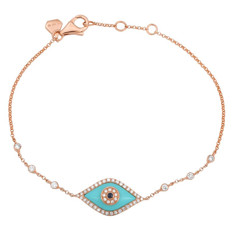 14K Rose Gold Diamond Turquoise Evil Eye Bracelet