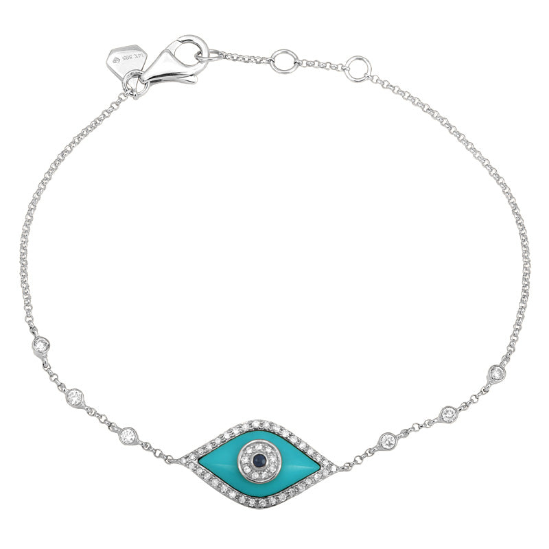 14K Rose Gold Diamond Turquoise Evil Eye Bracelet