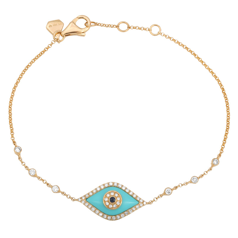 14K Rose Gold Diamond Turquoise Evil Eye Bracelet