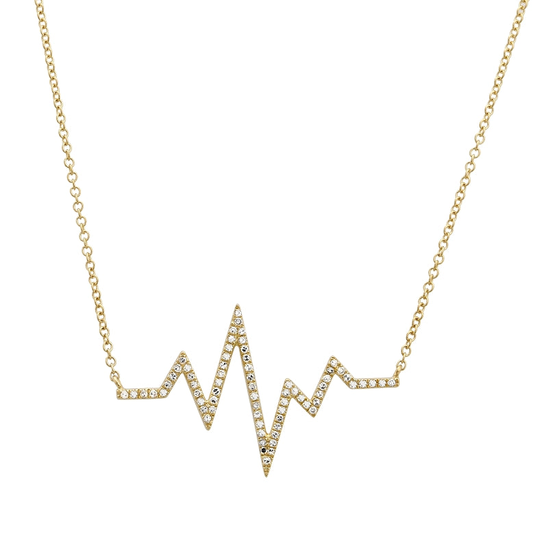 14K Yellow Gold Diamond Heart Beat Necklace