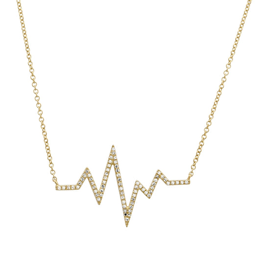 14K Yellow Gold Diamond Heart Beat Necklace