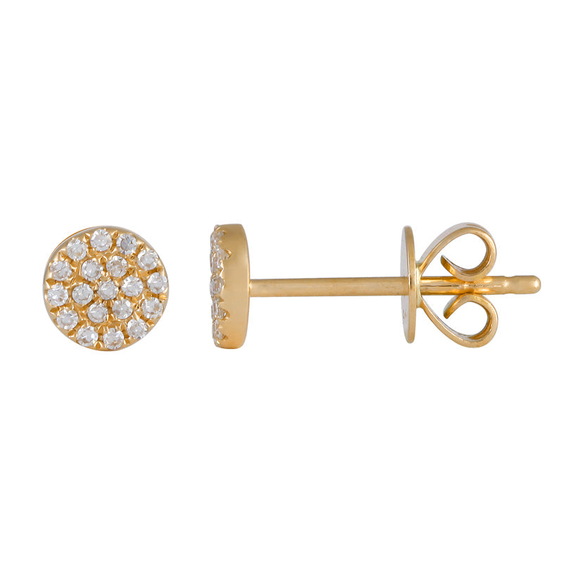 14K Yellow Gold Diamond Disc Stud Earrings