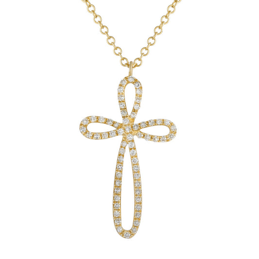 14K Yellow Gold Diamond Cross Necklace