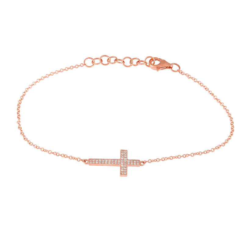 14K Yellow Gold Diamond Cross Bracelet