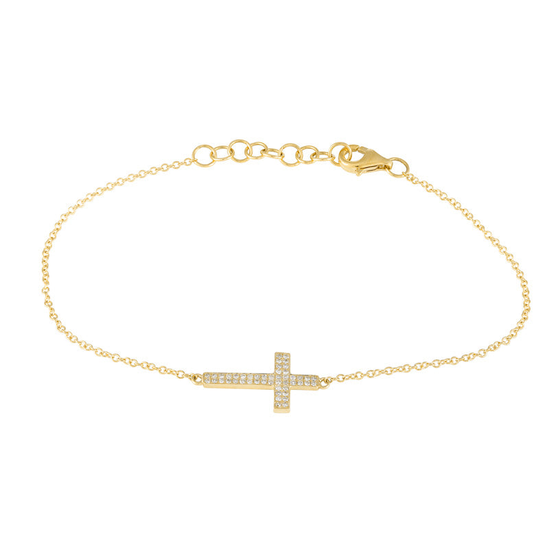 14K Yellow Gold Diamond Cross Bracelet