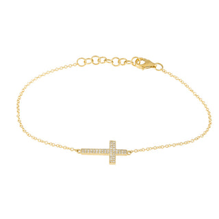 14K Yellow Gold Diamond Cross Bracelet