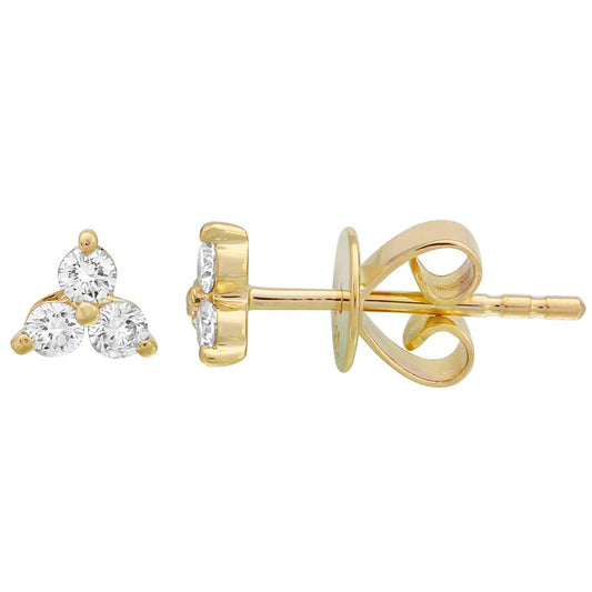 14K Yellow Gold 3 stone Stud Earrings