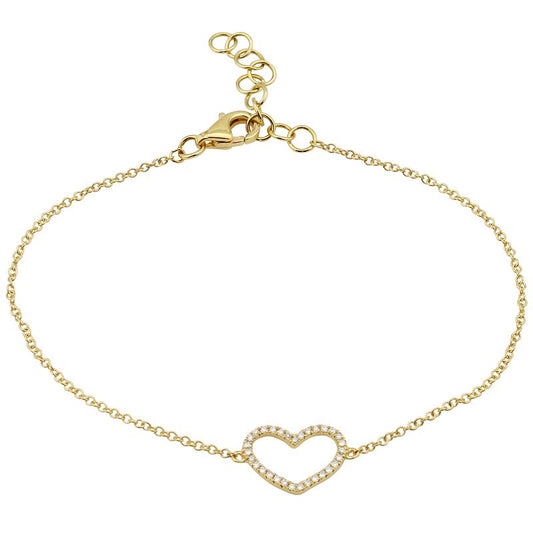 14K Yellow Gold Diamond Heart Bracelet