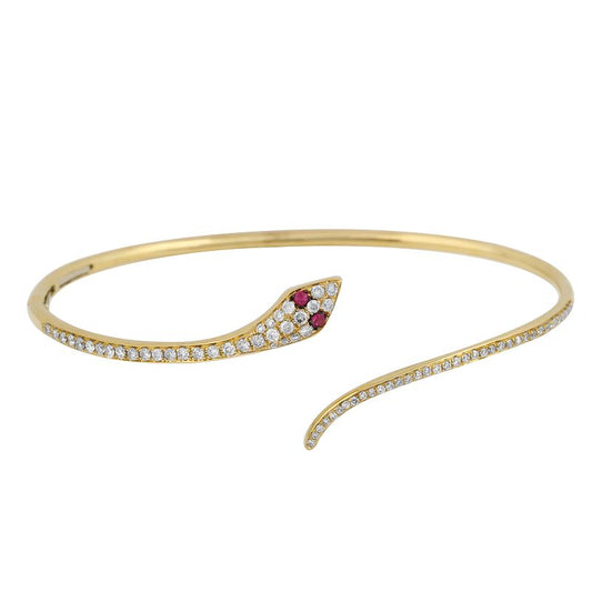 14K Yellow Gold Diamond Snake Bangle