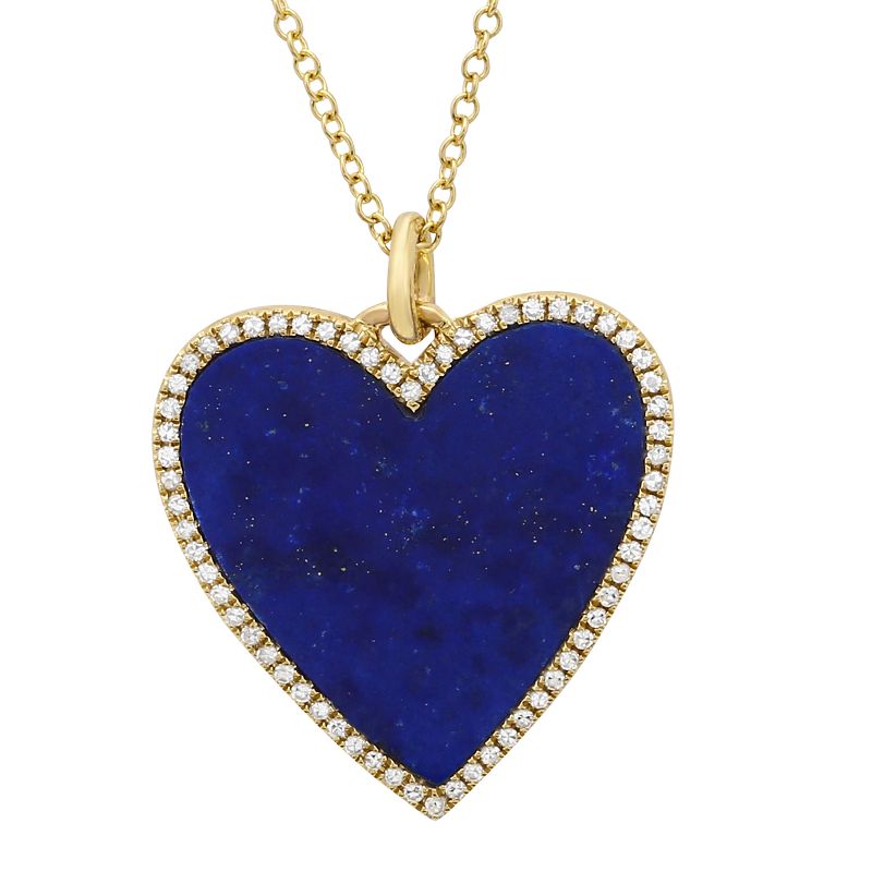 14K Yellow Gold Blue Lapis Heart Pendant