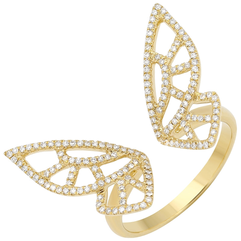 14K Yellow Gold Diamond Butterfly Wings Ring