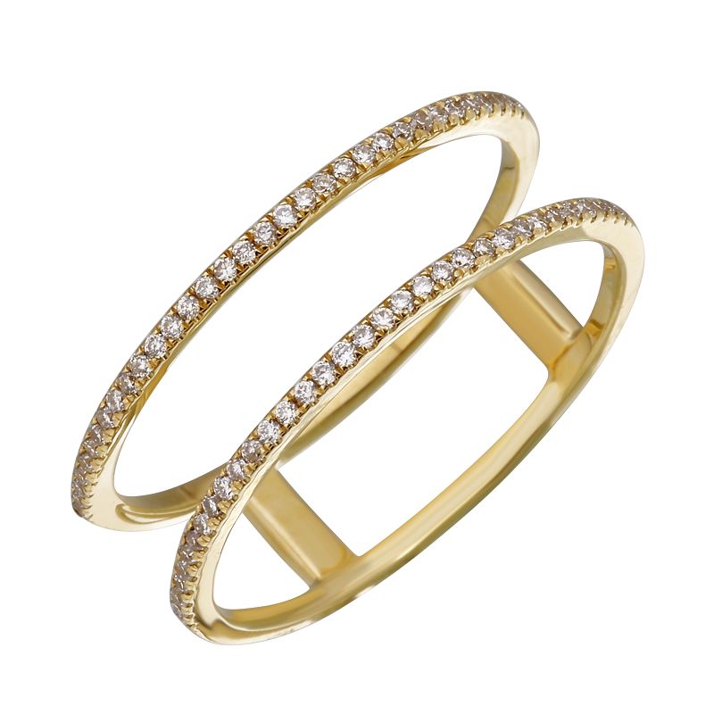 14K Yellow Gold Diamond Double Row Ring