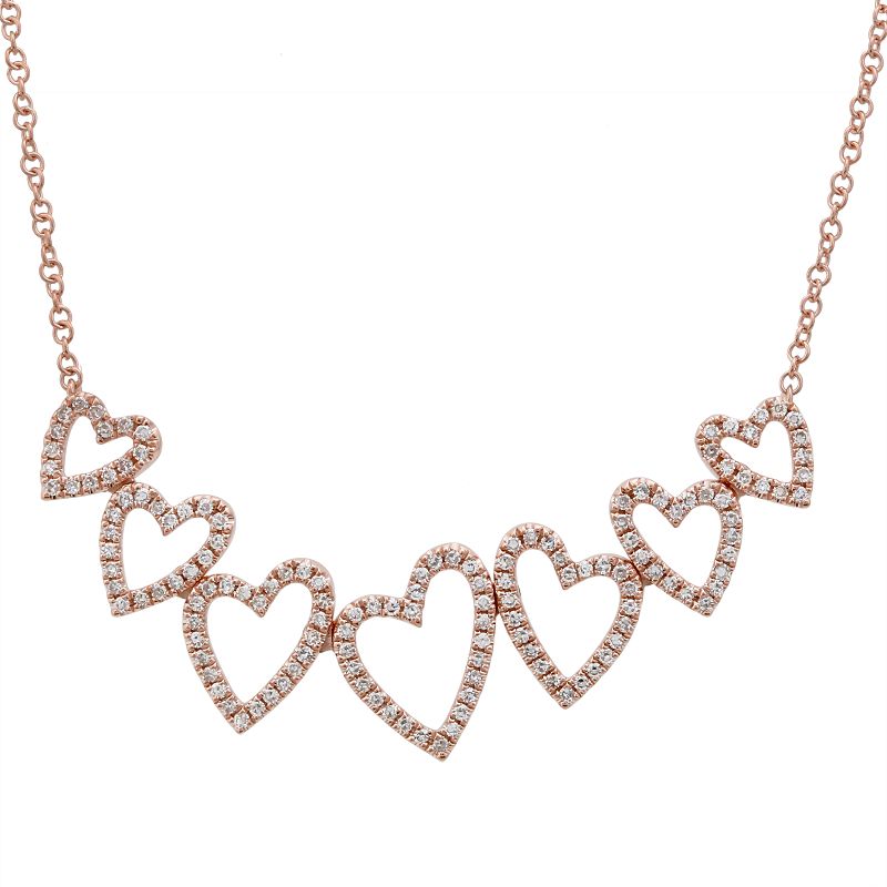 14K Yellow Gold Diamond Hearts Necklace