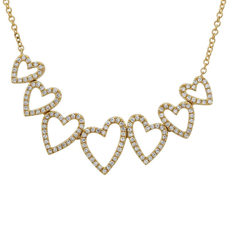 14K Yellow Gold Diamond Hearts Necklace