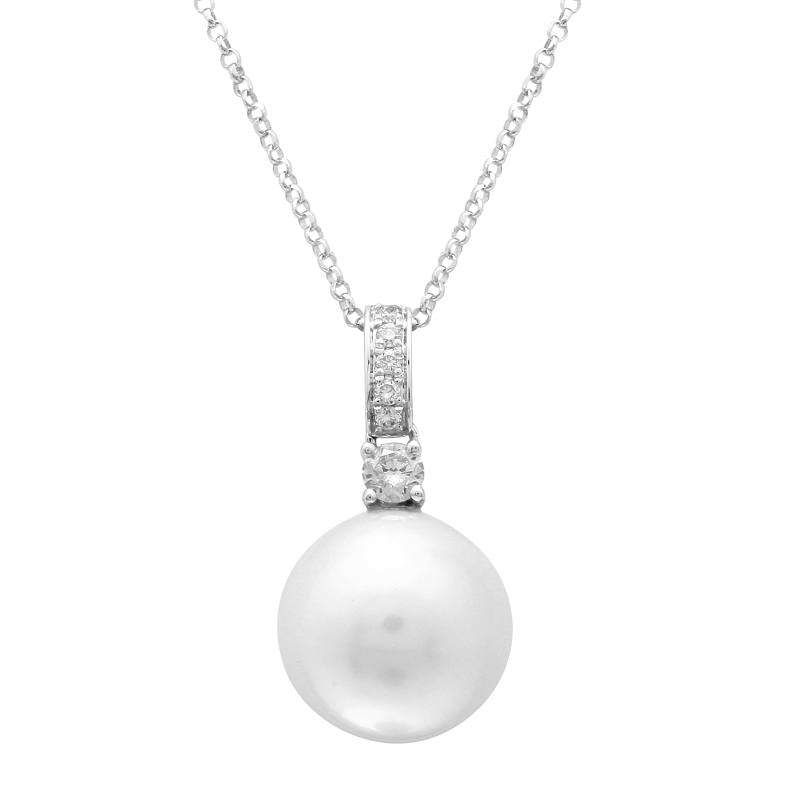 14K White Gold Diamond and Pearl Necklace