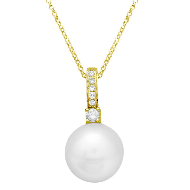 14K White Gold Diamond and Pearl Necklace