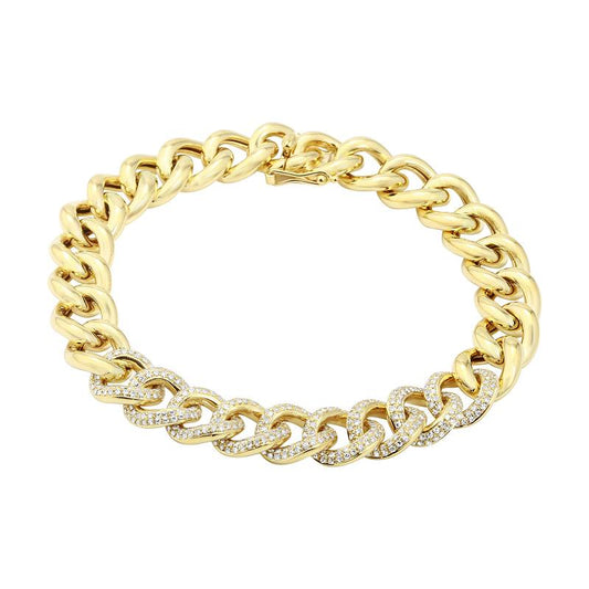 14K Yellow Gold Diamond Cuban Links Bracelet