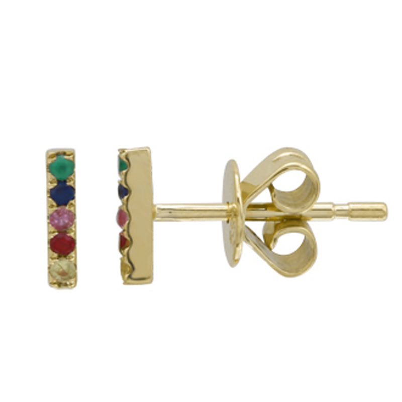 14K Yellow Gold Small rainbow bar studs