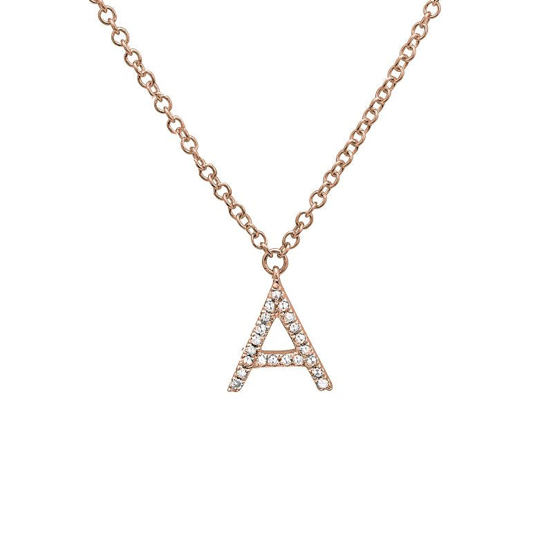 14K Yellow Gold Diamond A initial necklace