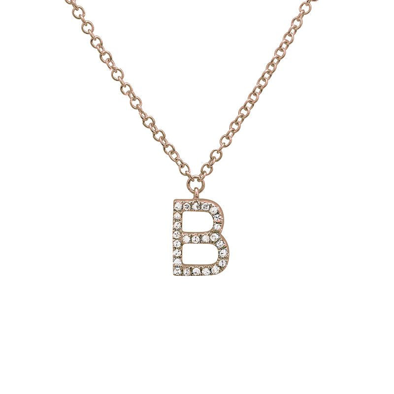 14K Yellow Gold Diamond B initial Necklace