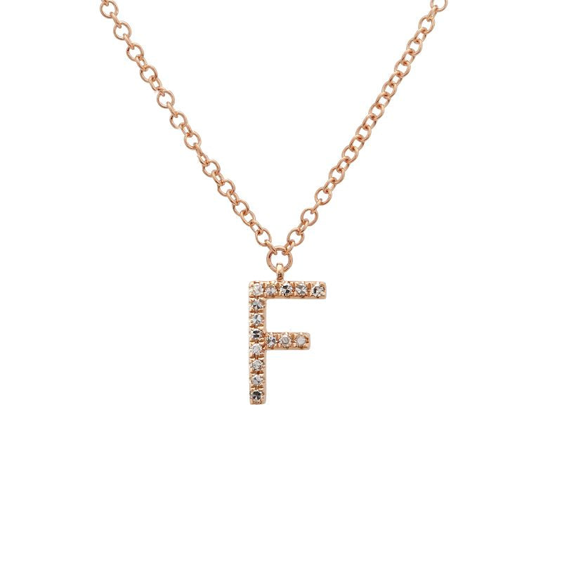 14K Yellow Gold Diamond F initial Necklace