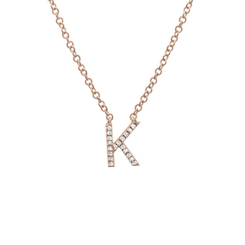 14K Yellow Gold Diamond K initial Necklace