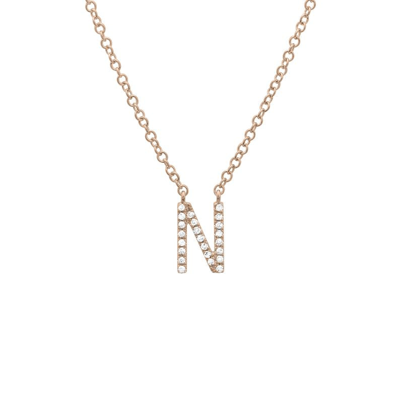 14K Yellow Gold Diamond N initial Necklace