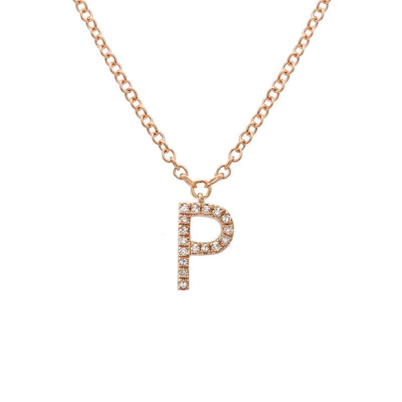 14K Yellow Gold Diamond P initial Necklace