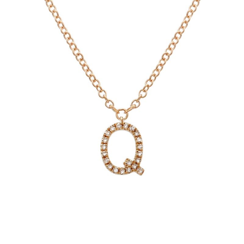 14K Yellow Gold Diamond Q initial Necklace