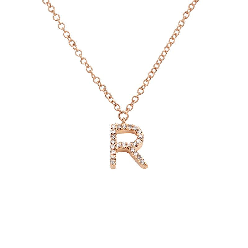 14K Yellow Gold Diamond R initial Necklace