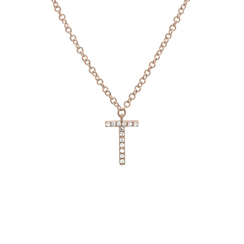 14K Yellow Gold Diamond T initial Necklace