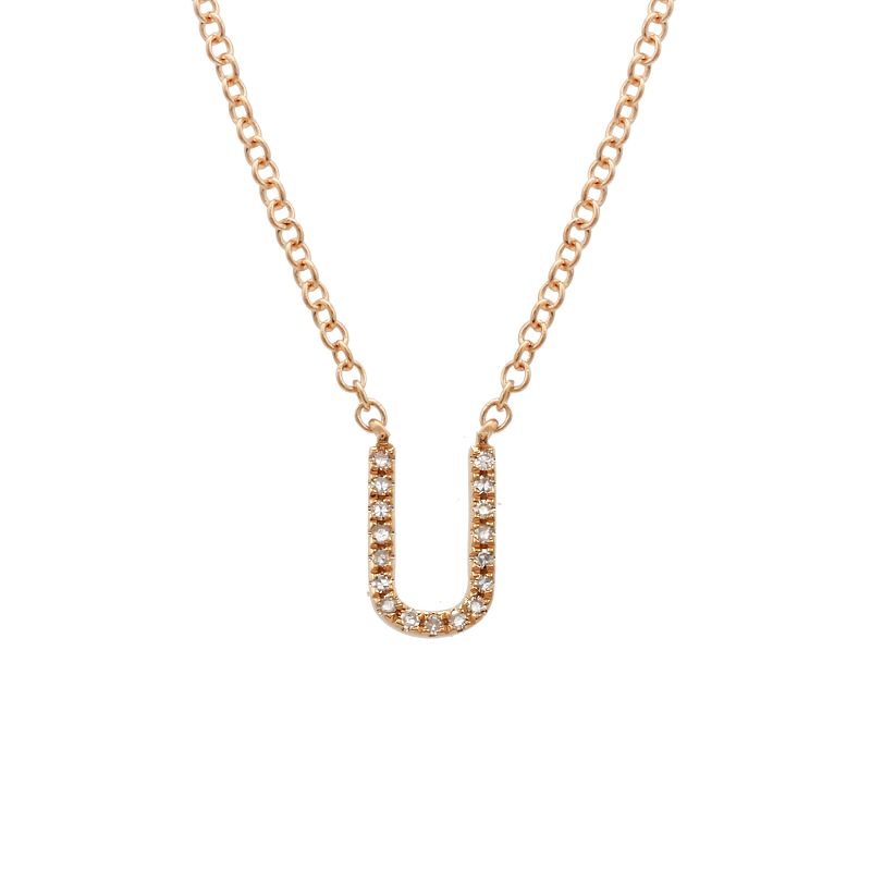 14K Yellow Gold Diamond U initial Necklace