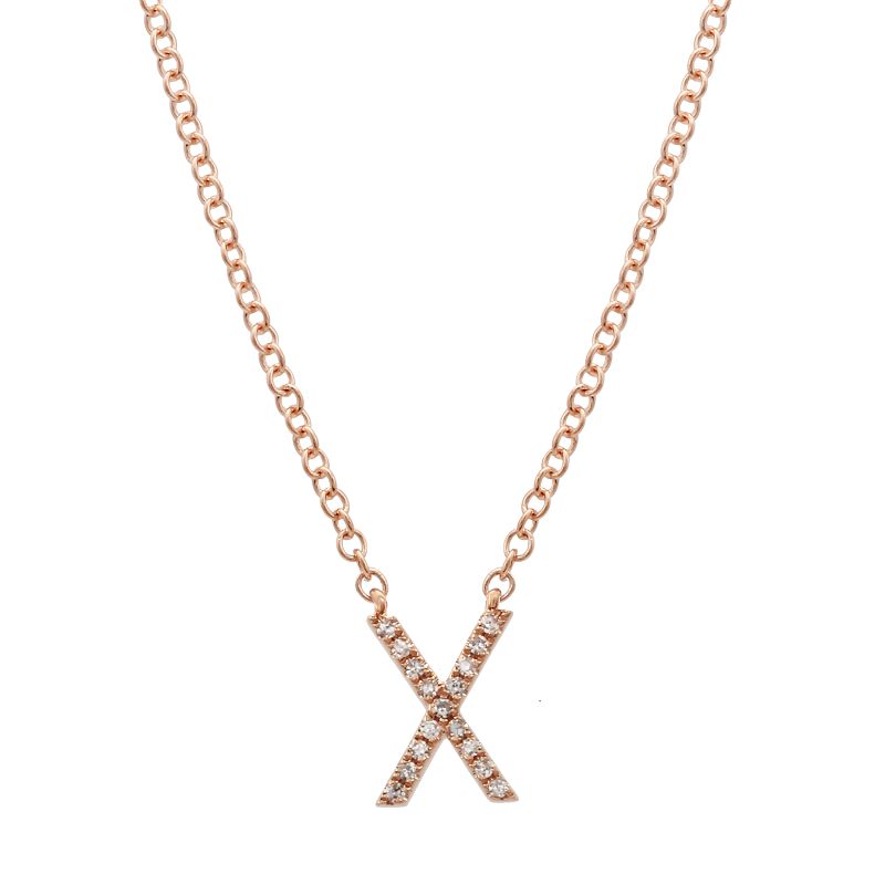 14K Yellow Gold Diamond X initial Necklace
