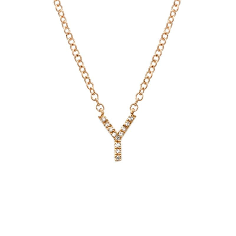 14K Yellow Gold Diamond Y initial Necklace