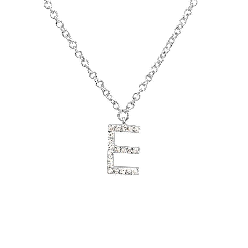 14K Yellow Gold Diamond E initial Necklace