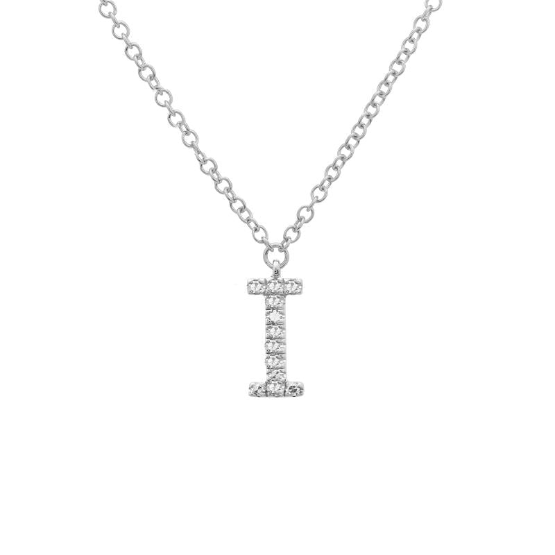 14K Yellow Gold Diamond I initial Necklace